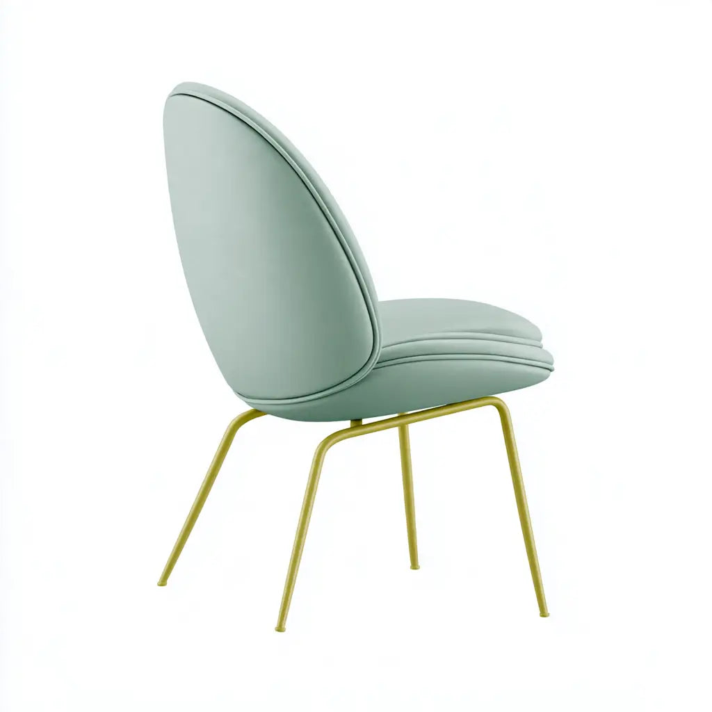 Chaise vert sauge à dossier ovale et pieds dorés