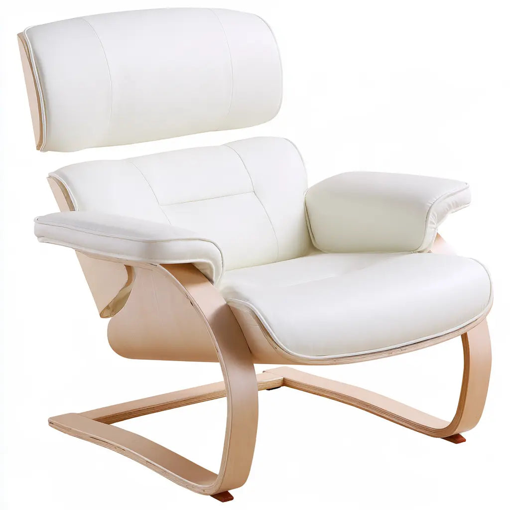 Fauteuil blanc à haut dossier et piètement courbé beige