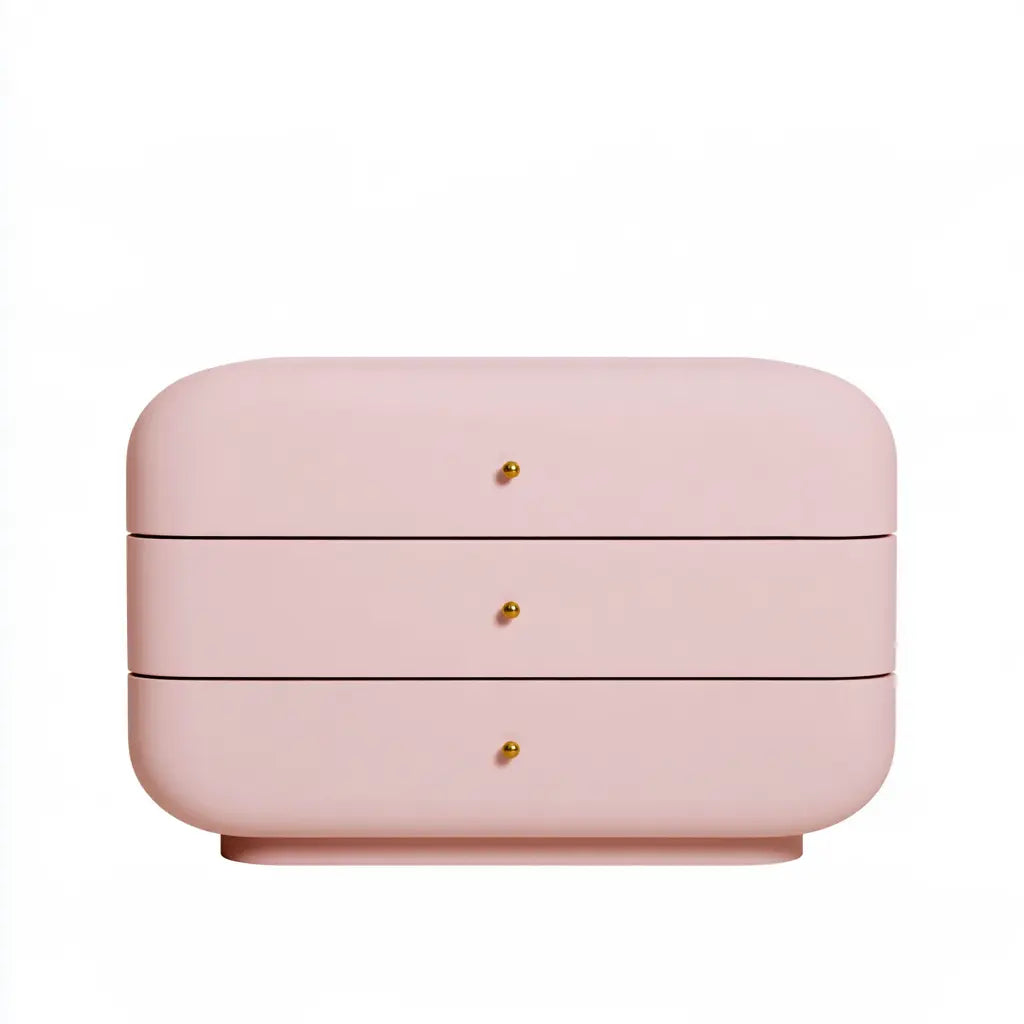 Commode rose à trois tiroirs et contours arrondis