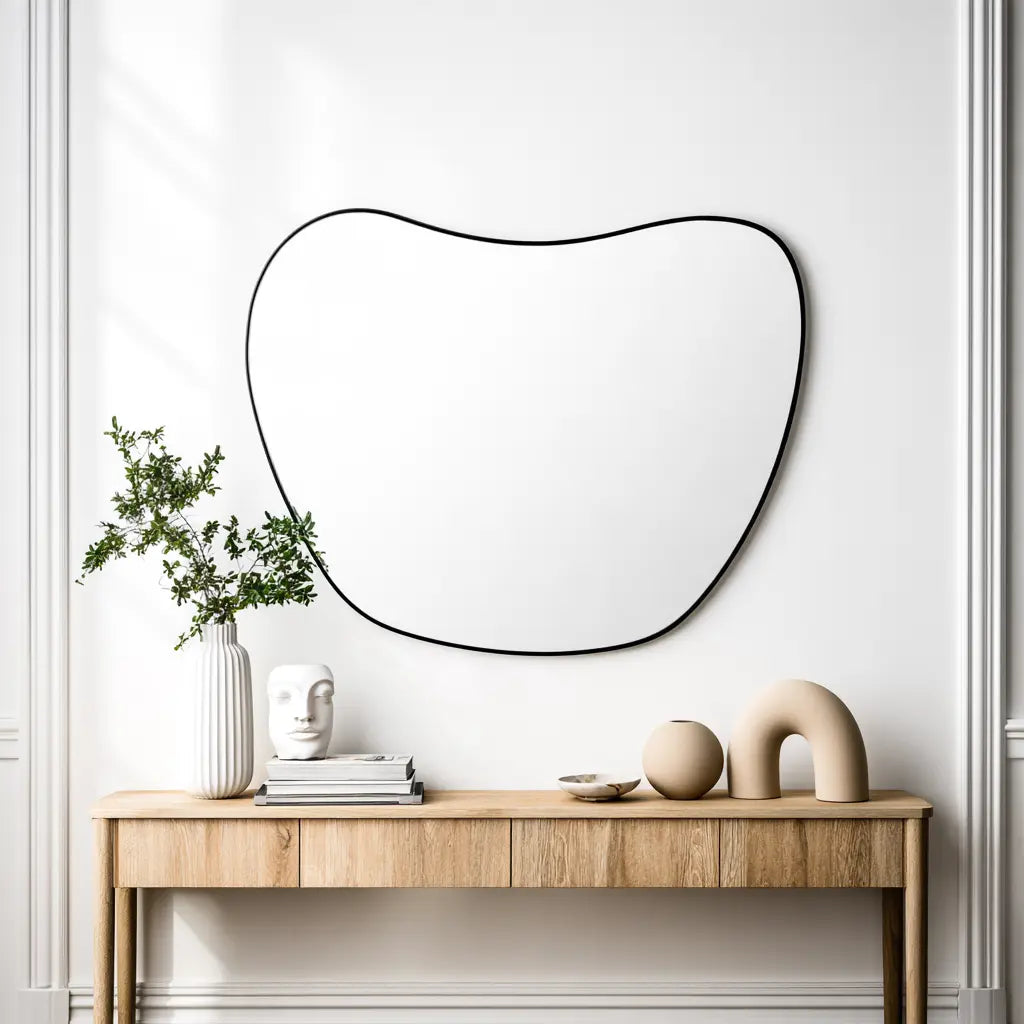 Miroir mural asymétrique à cadre noir fin