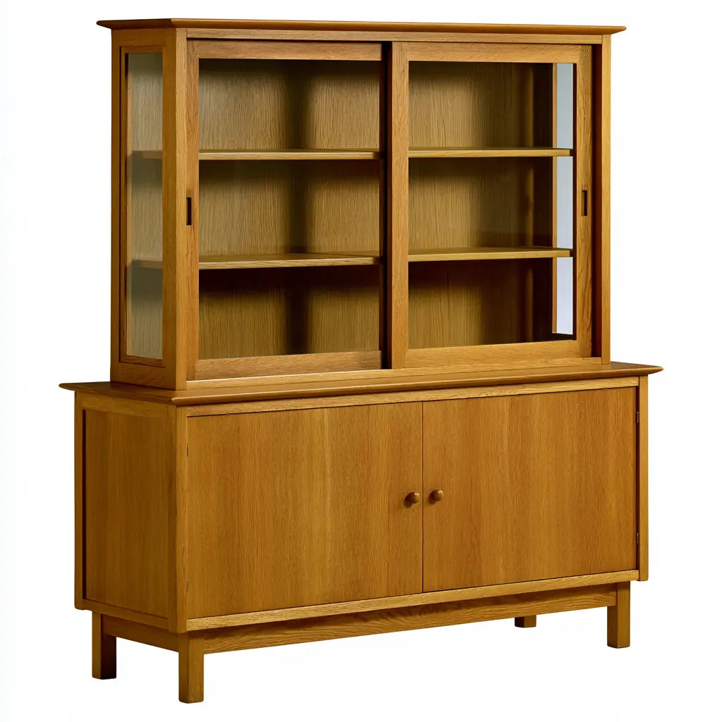 Buffet haut marron à vitrine et portes basses