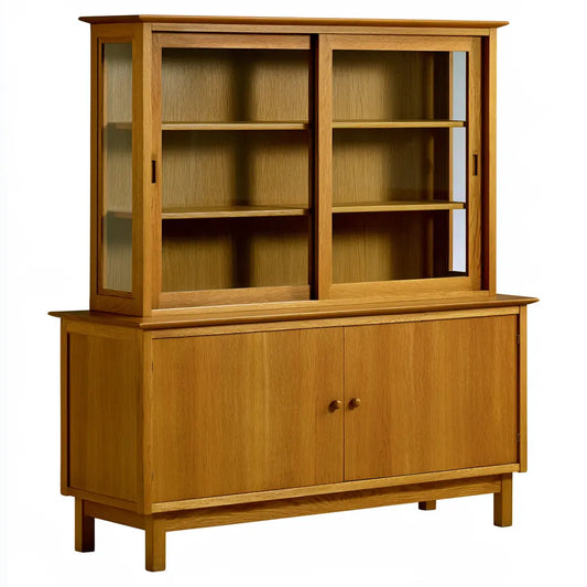 Buffet haut marron à vitrine et portes basses